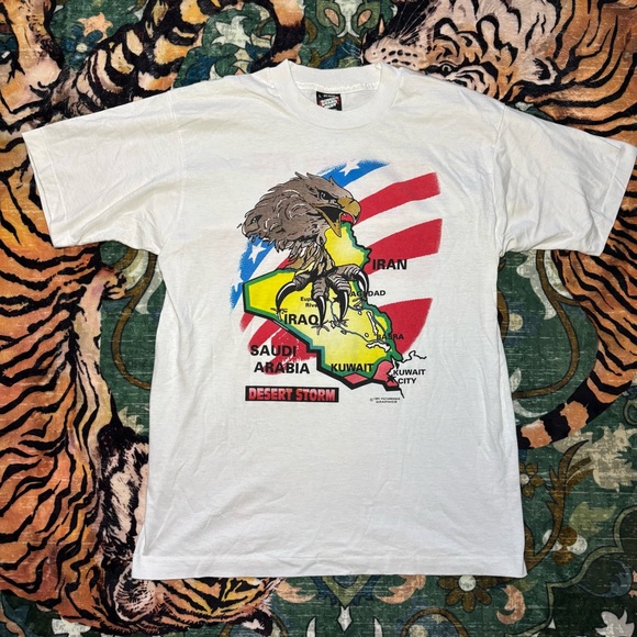 Vintage 90s Operation Desert Storm T Shirt Screen Stars Large Eagle USA Made - Picture 1 of 6